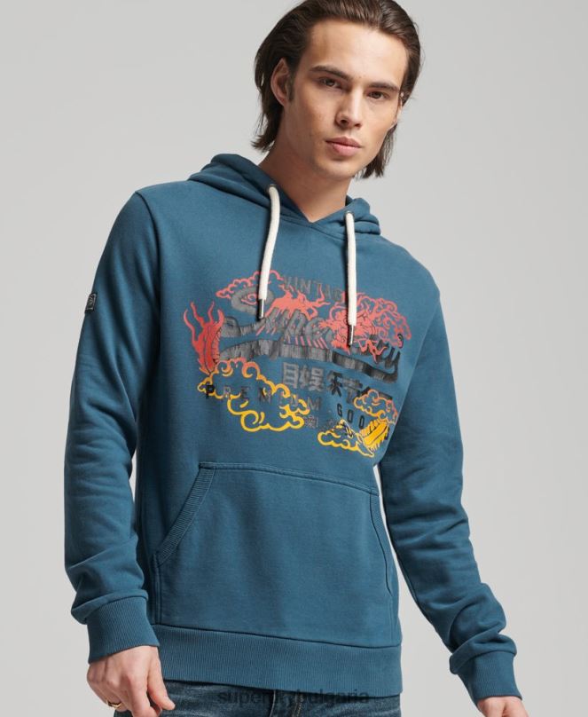 Superdry облекло N00H859 син мъже суичър с ретро лого с нечеткано повествование