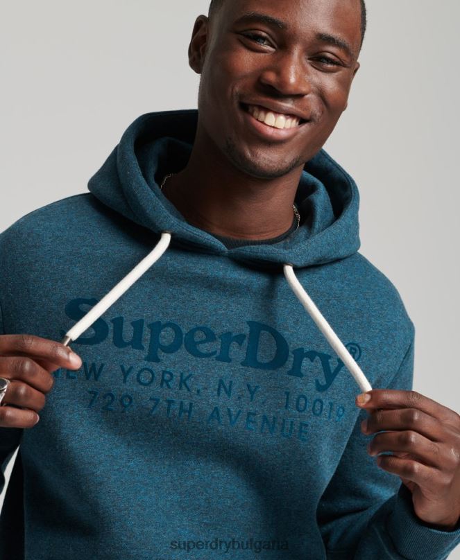 Superdry облекло N00H862 син мъже качулка в тон