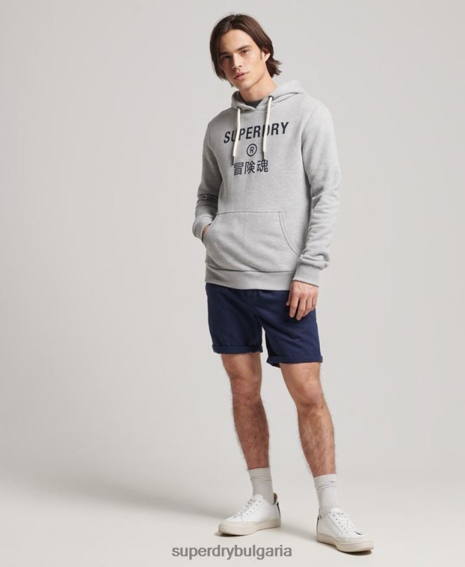 Superdry облекло N00H864 сиво мъже мергелна качулка с лого на корпорацията
