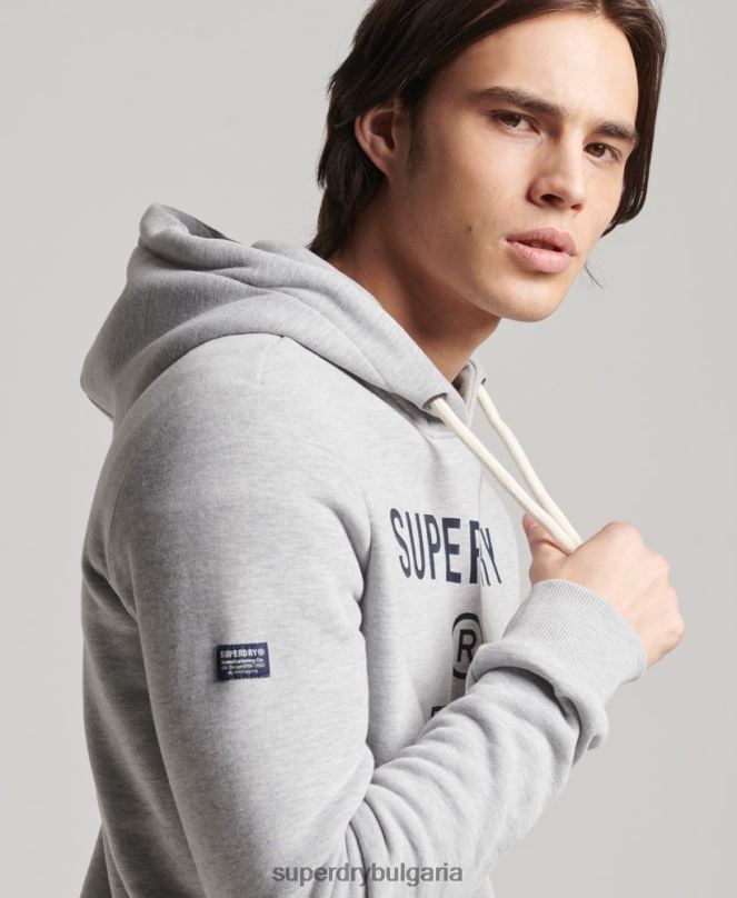 Superdry облекло N00H864 сиво мъже мергелна качулка с лого на корпорацията