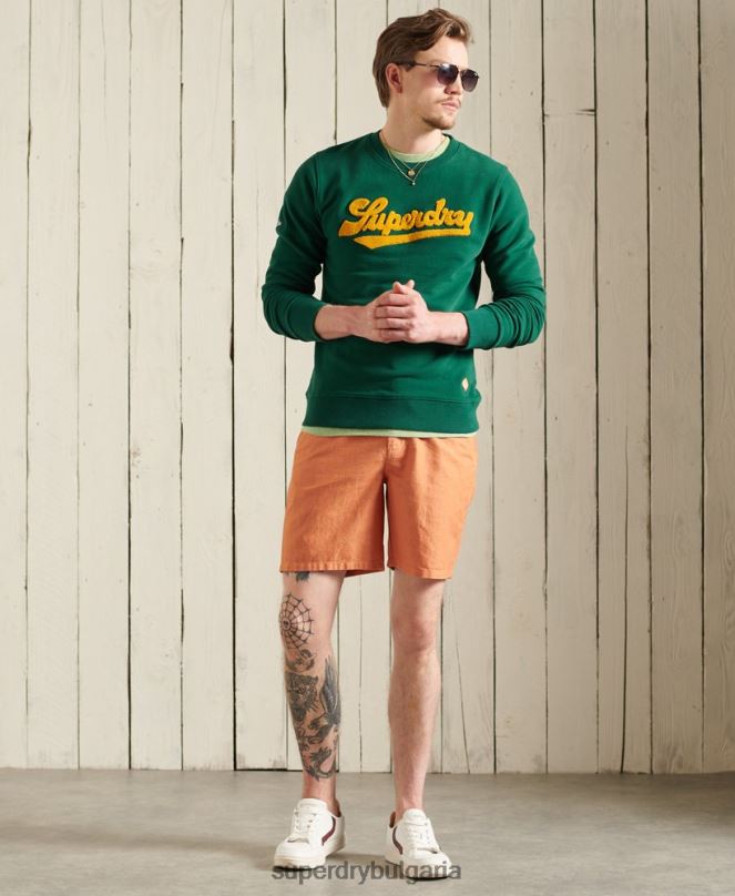 Superdry облекло N00H868 зелено мъже лимитирана серия колежански суитшърт от шенил