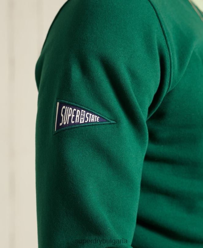 Superdry облекло N00H868 зелено мъже лимитирана серия колежански суитшърт от шенил