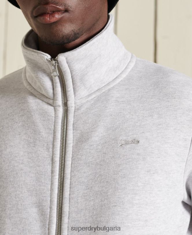 Superdry облекло N00H869 светло сив мъже горнище с цип и ретро лого от органичен памук