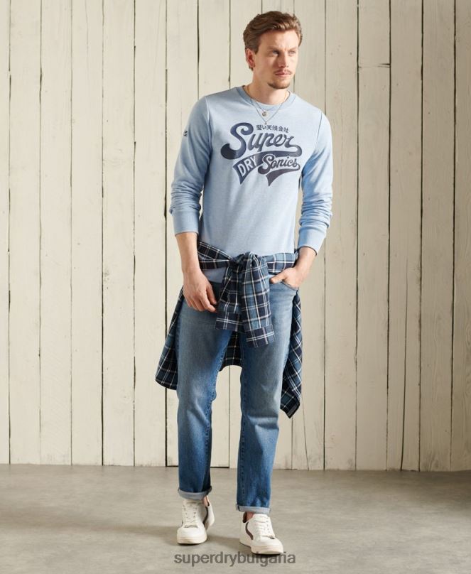 Superdry облекло N00H870 син мъже колегиален суичър с кръгла яка