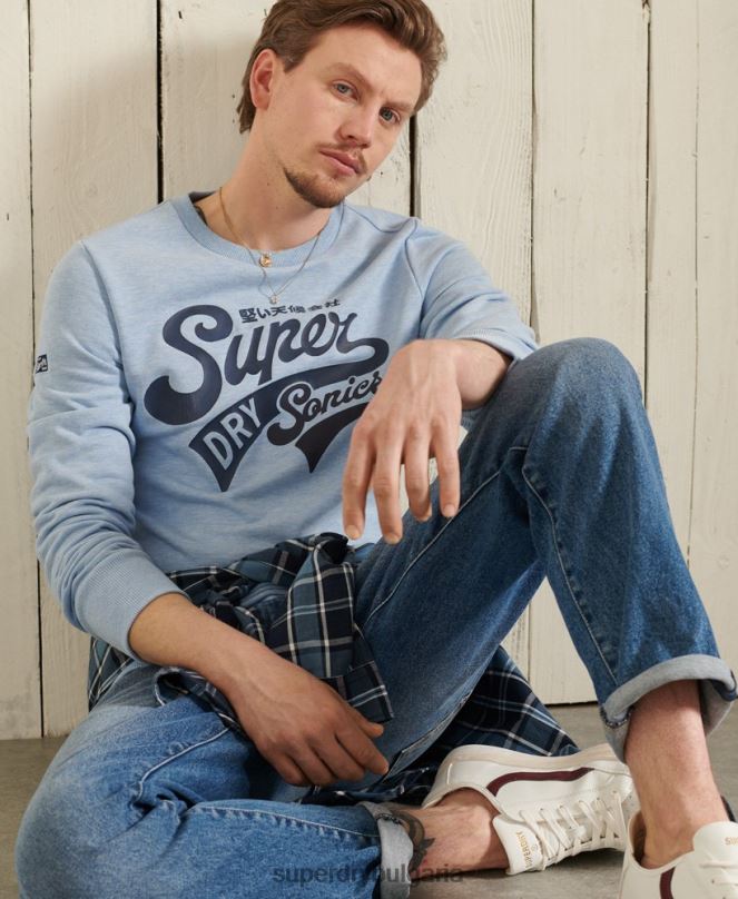 Superdry облекло N00H870 син мъже колегиален суичър с кръгла яка