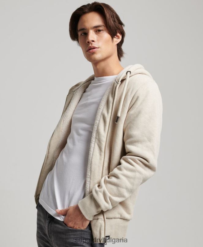 Superdry облекло N00H878 сметана мъже есенциална суичър с качулка с цип с подплата