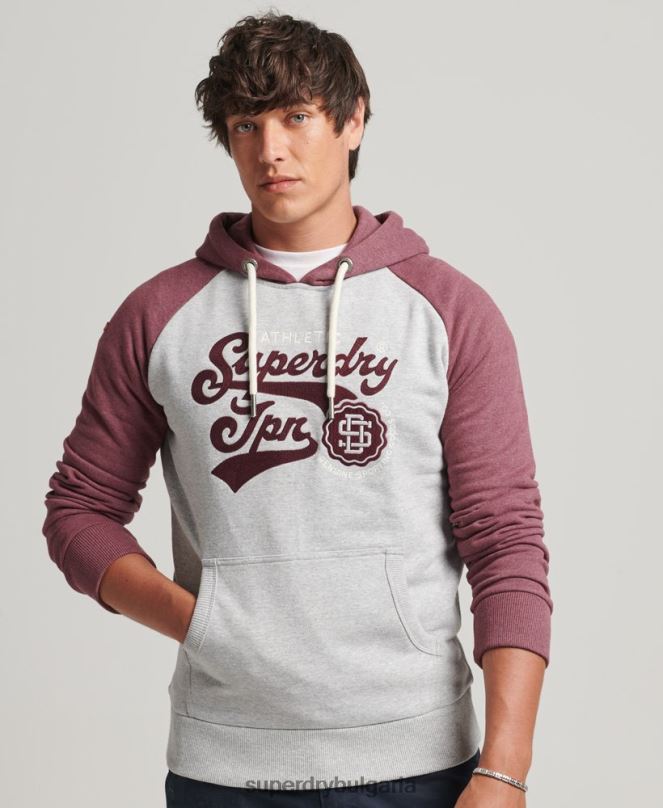 Superdry облекло N00H880 сиво мъже колеж по сценарий с качулка