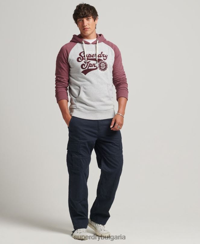 Superdry облекло N00H880 сиво мъже колеж по сценарий с качулка