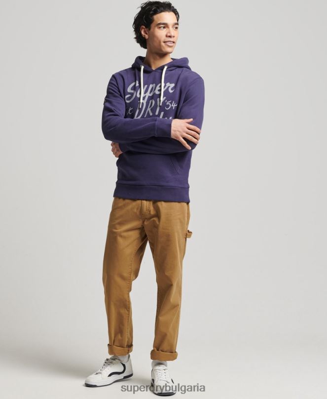 Superdry облекло N00H882 военноморски флот мъже ретро качулка в стил скрипт
