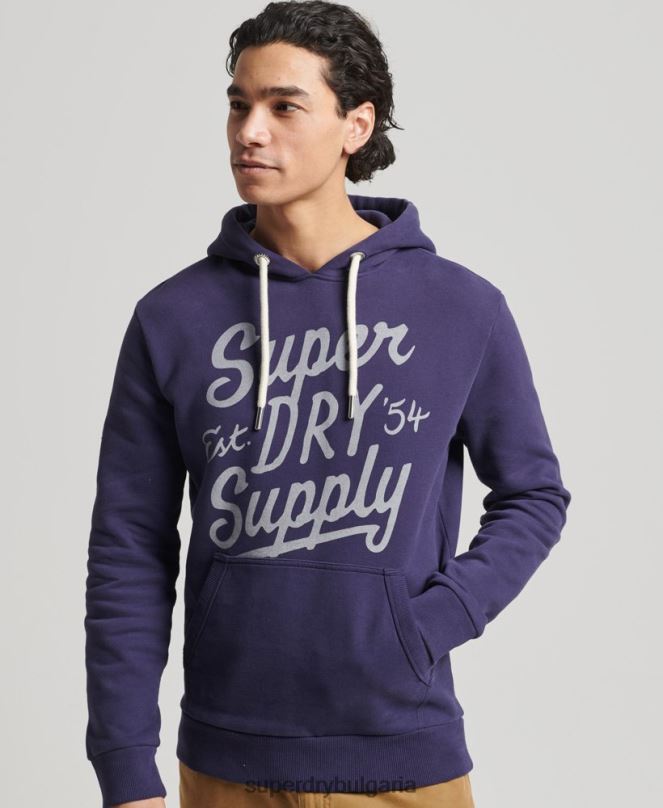 Superdry облекло N00H882 военноморски флот мъже ретро качулка в стил скрипт
