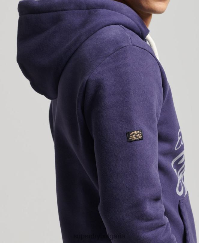 Superdry облекло N00H882 военноморски флот мъже ретро качулка в стил скрипт