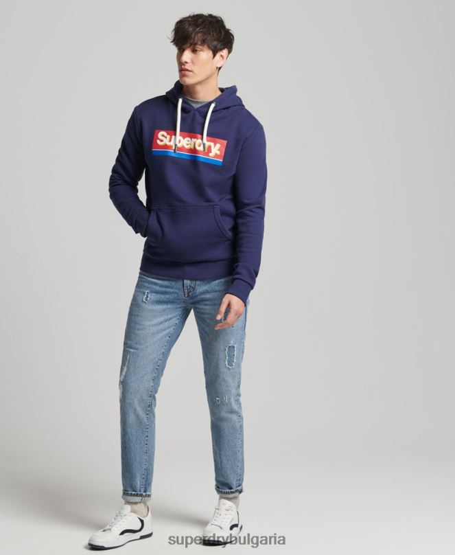 Superdry облекло N00H883 военноморски флот мъже сезонна качулка с винтидж основно лого