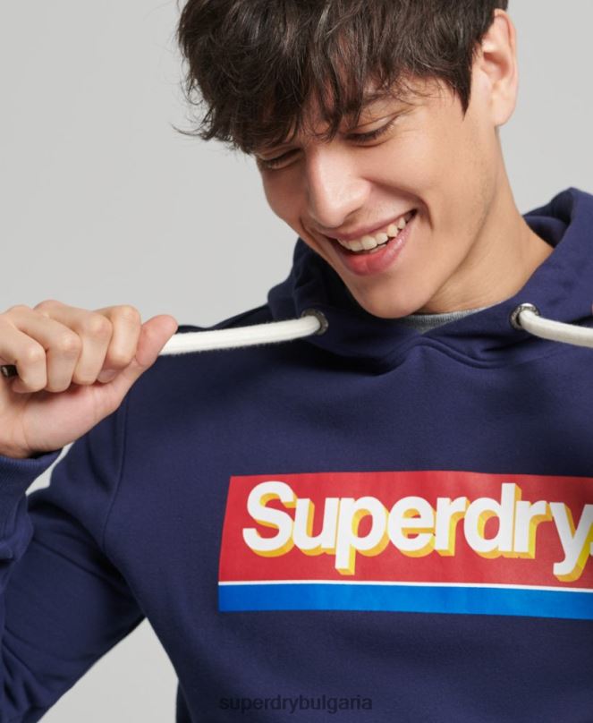 Superdry облекло N00H883 военноморски флот мъже сезонна качулка с винтидж основно лого