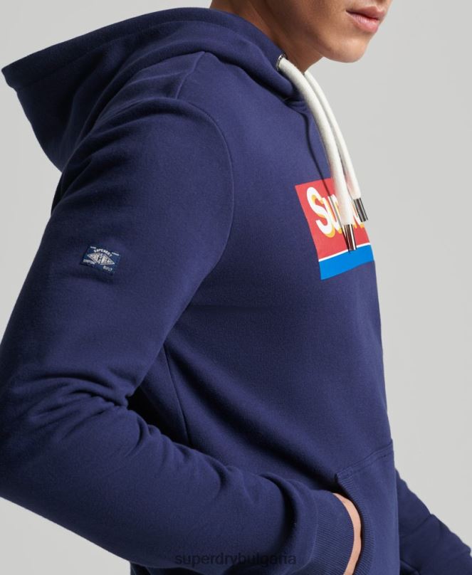 Superdry облекло N00H883 военноморски флот мъже сезонна качулка с винтидж основно лого