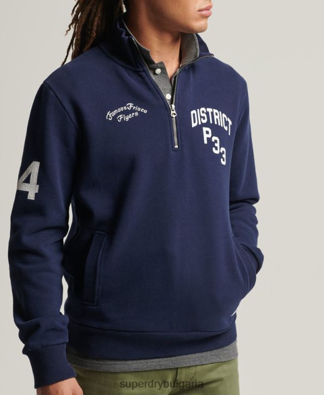 Superdry облекло N00H886 военноморски флот мъже винтидж атлетичен суичър с хенли