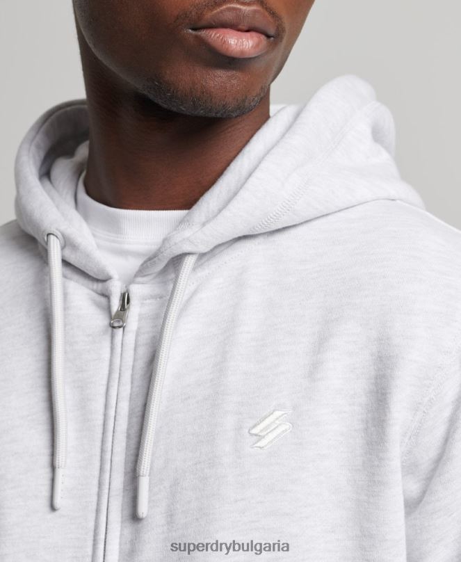 Superdry облекло N00H887 светло сив мъже суичър с цип с код