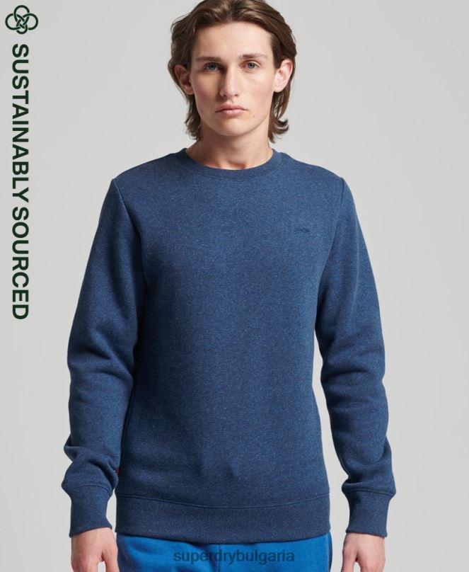 Superdry облекло N00H888 син мъже ретро суичър с лого от органичен памук