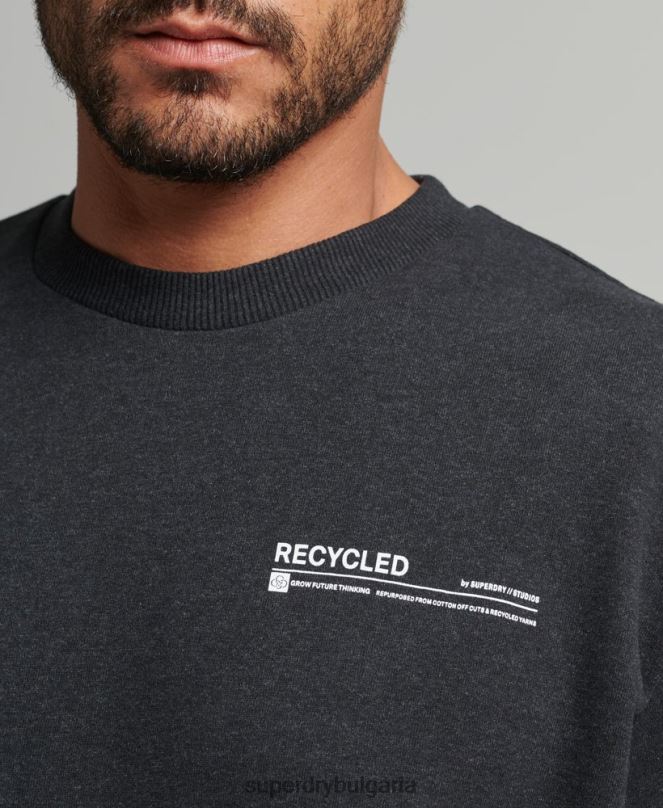 Superdry облекло N00H889 черен мъже рециклиран микро горен суитшърт crew
