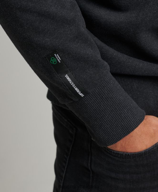Superdry облекло N00H889 черен мъже рециклиран микро горен суитшърт crew