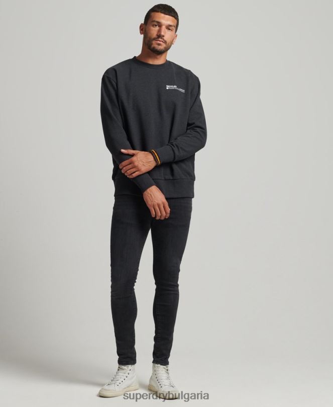 Superdry облекло N00H889 черен мъже рециклиран микро горен суитшърт crew