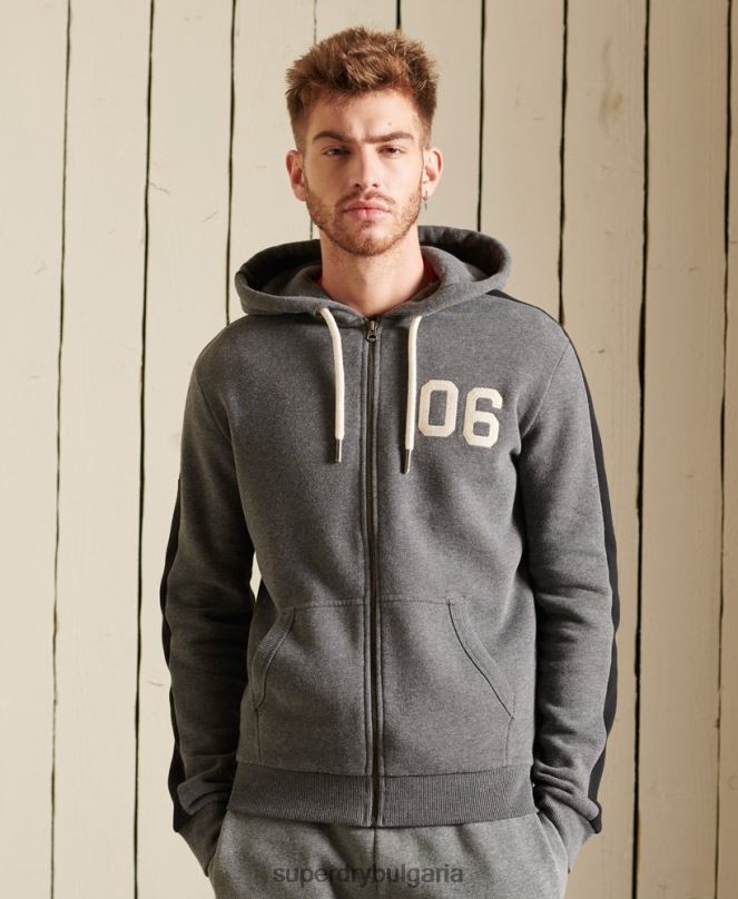 Superdry облекло N00H891 сиво мъже качулка с цип с ретро лого и цветен блок
