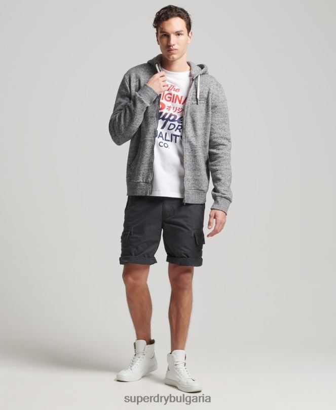 Superdry облекло N00H892 светло сив мъже колежанско суичър с цип в стил скрипт