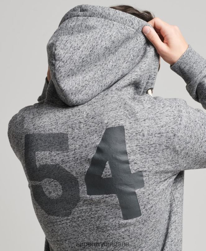 Superdry облекло N00H892 светло сив мъже колежанско суичър с цип в стил скрипт