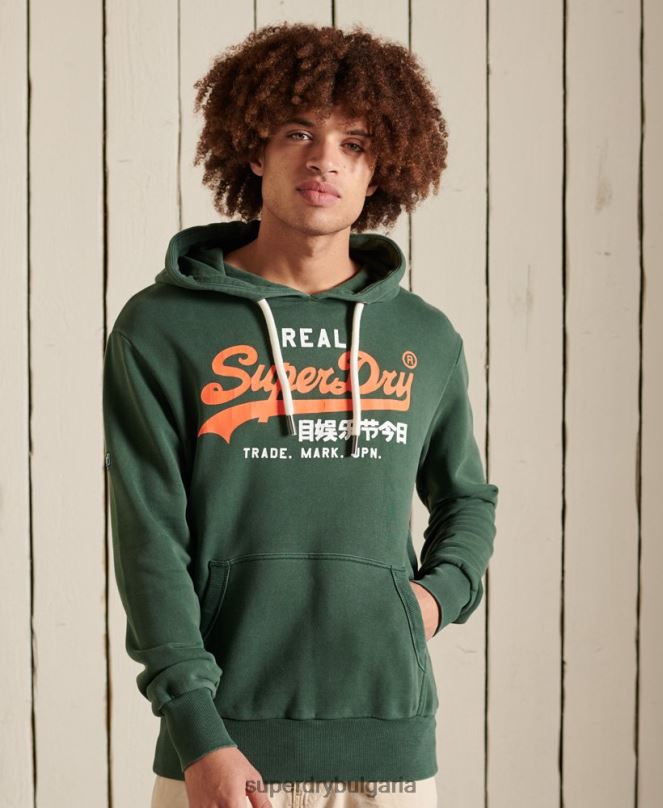 Superdry облекло N00H893 зелено мъже американска класическа нечеткана качулка с винтидж лого