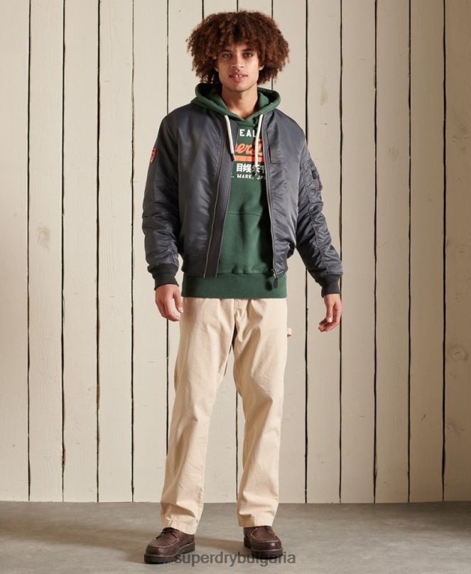 Superdry облекло N00H893 зелено мъже американска класическа нечеткана качулка с винтидж лого