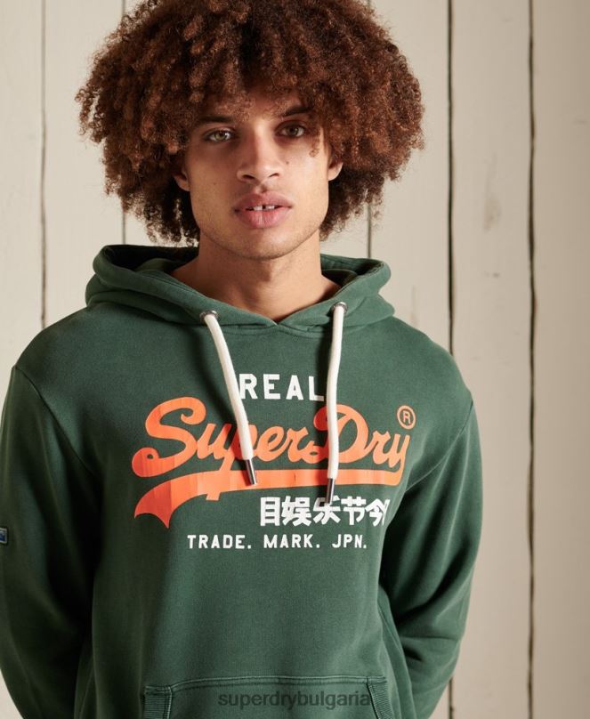 Superdry облекло N00H893 зелено мъже американска класическа нечеткана качулка с винтидж лого