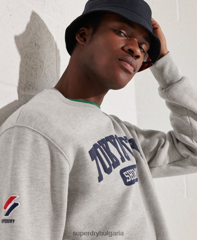Superdry облекло N00H895 сиво мъже голям суитшърт на градския колеж