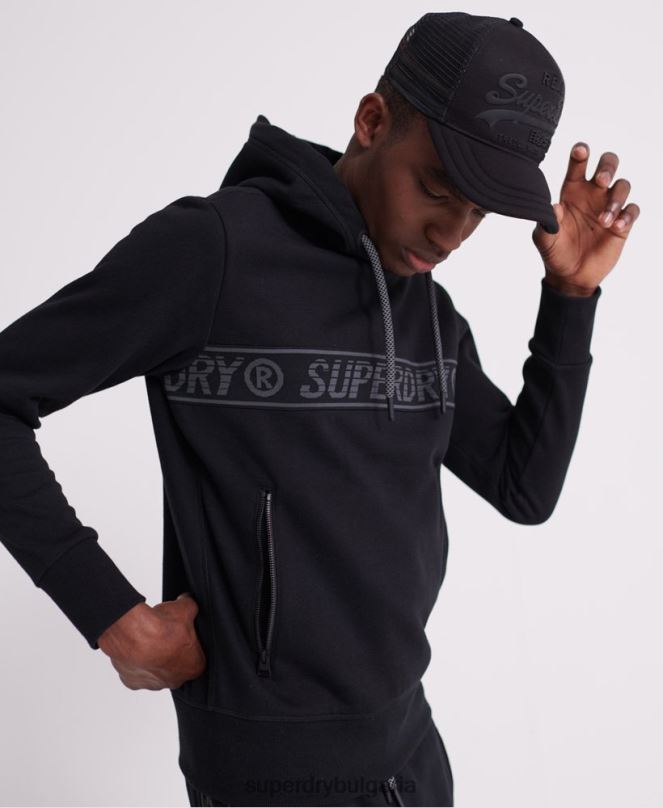Superdry облекло N00H903 черен мъже универсална лента качулка