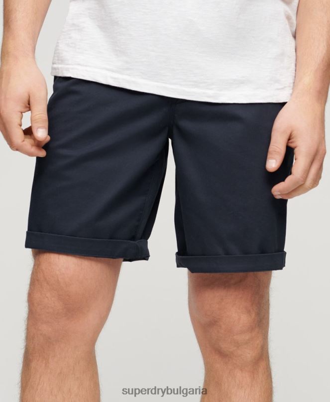 Superdry облекло N00H103 военноморски флот мъже тънки еластични шорти чино