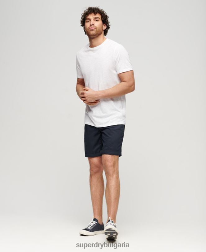 Superdry облекло N00H103 военноморски флот мъже тънки еластични шорти чино