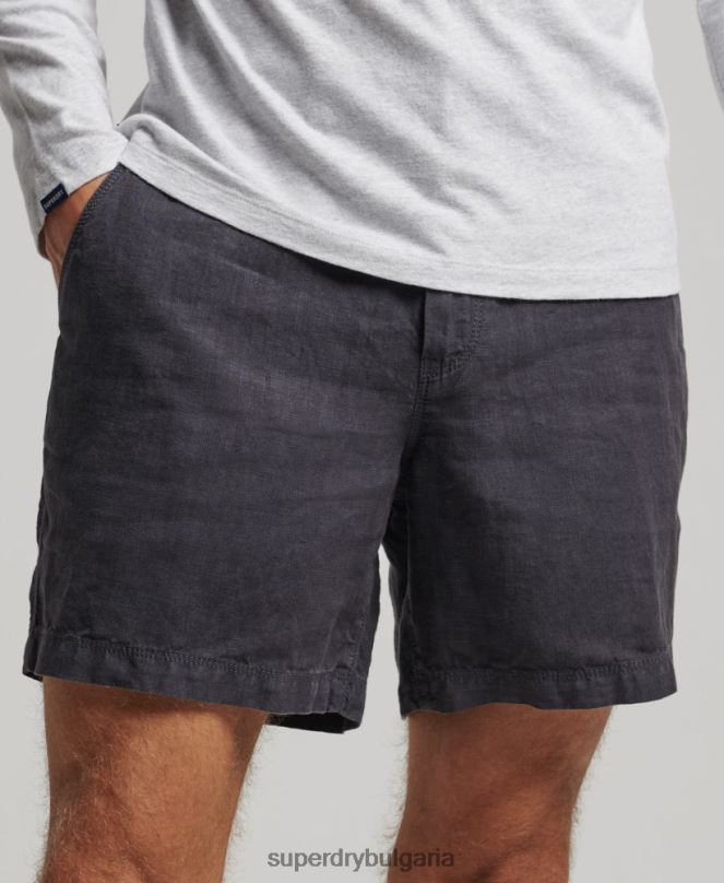 Superdry облекло N00H108 военноморски флот мъже пребоядисани ленени шорти