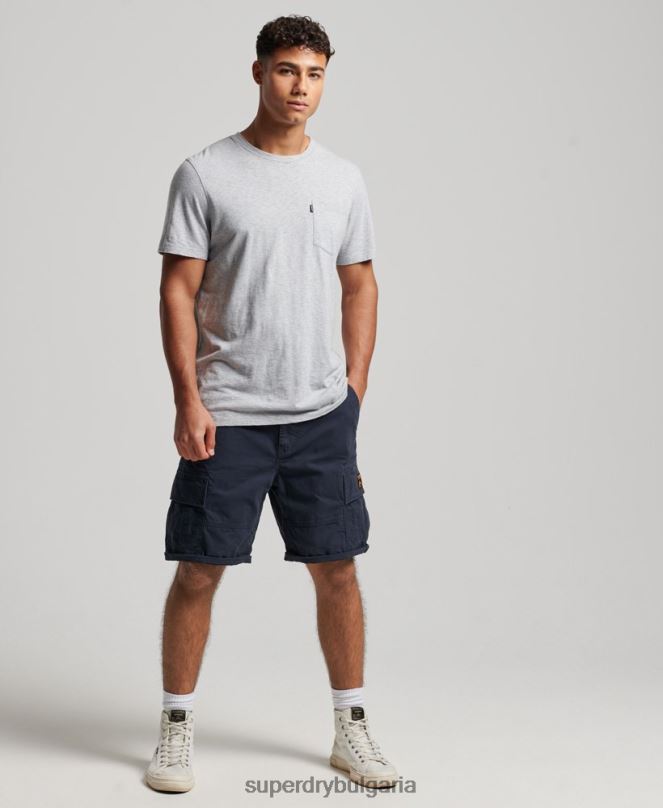 Superdry облекло N00H262 военноморски флот мъже тежки карго панталони от органичен памук