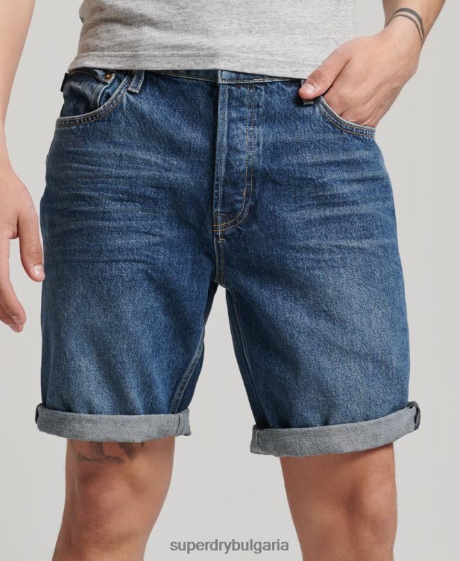 Superdry облекло N00H273 тъмно синьо мъже органичен памук винтидж прав къс