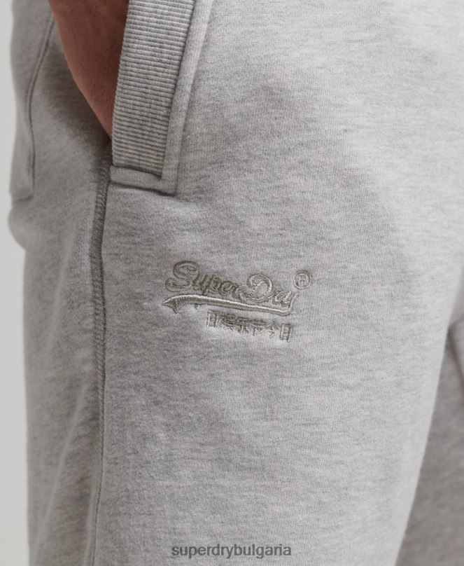 Superdry облекло N00H294 светло сив мъже винтидж шорти от трико с бродирано лого