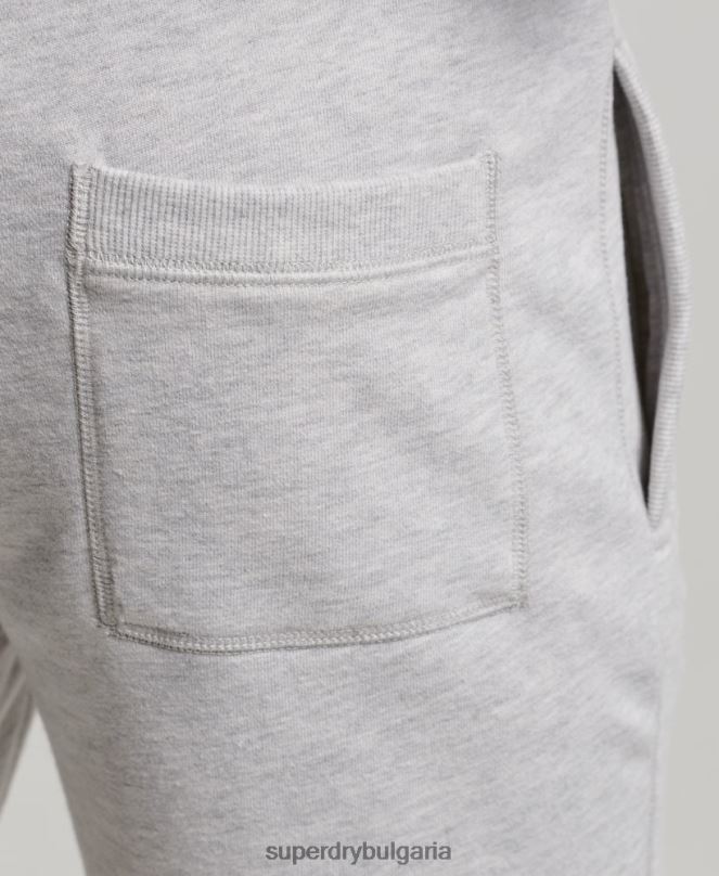 Superdry облекло N00H294 светло сив мъже винтидж шорти от трико с бродирано лого