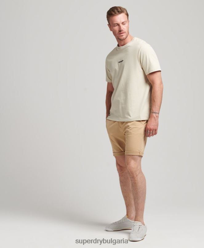 Superdry облекло N00H305 бежово мъже къси чино панталони от органичен памук