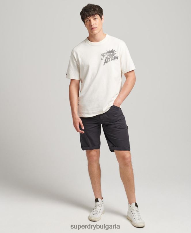 Superdry облекло N00H309 черен мъже винтидж дърводелски шорти от органичен памук