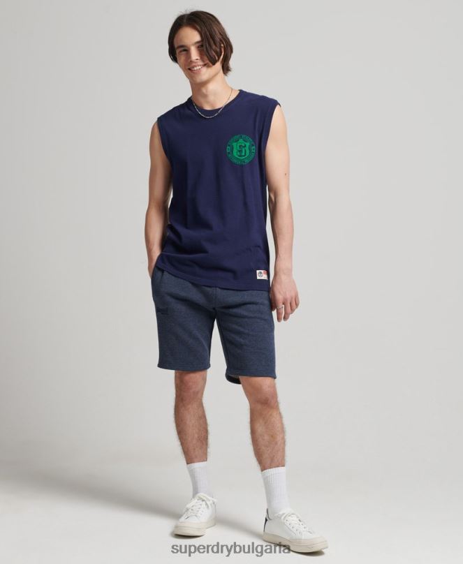 Superdry облекло N00H311 военноморски флот мъже къси панталони от трико с ретро лого от органичен памук