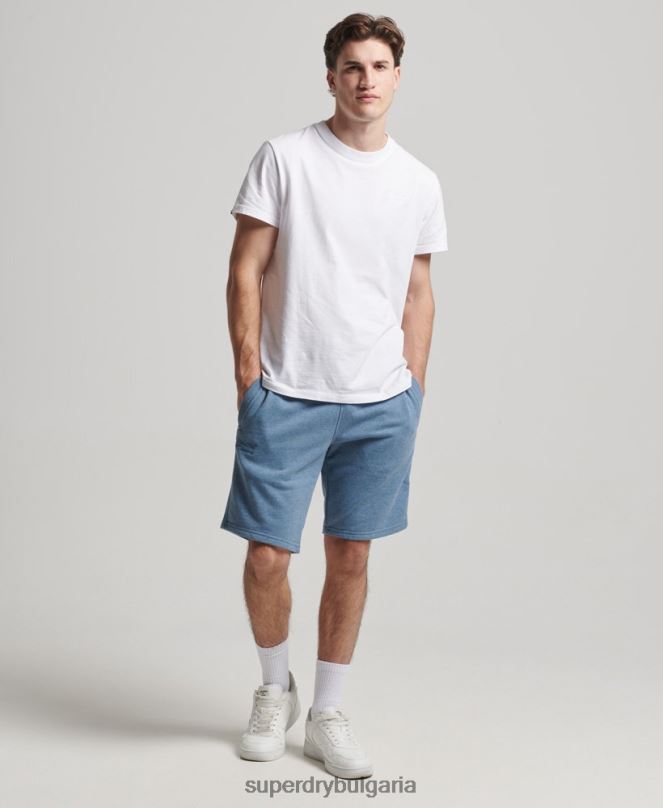 Superdry облекло N00H320 светло синьо мъже винтидж шорти от трико с бродирано лого
