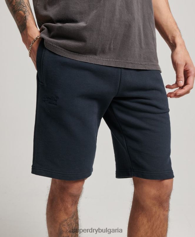 Superdry облекло N00H324 военноморски флот мъже винтидж шорти от трико с бродирано лого