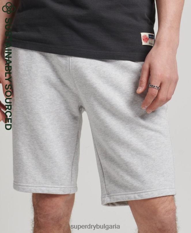 Superdry облекло N00H327 светло сив мъже къси панталони от трико с ретро лого от органичен памук