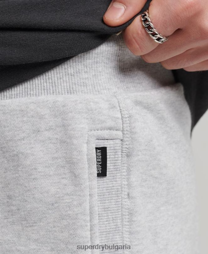 Superdry облекло N00H327 светло сив мъже къси панталони от трико с ретро лого от органичен памук
