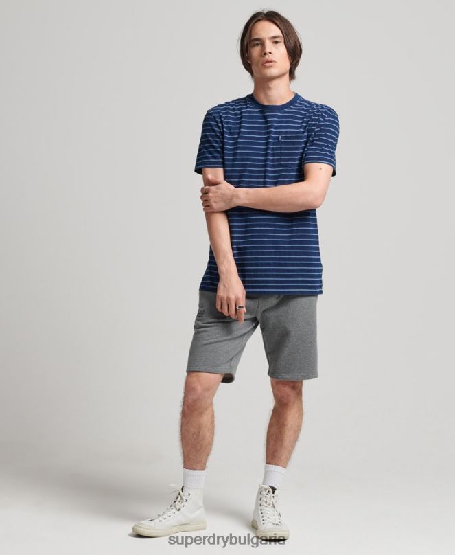 Superdry облекло N00H330 сиво мъже къси панталони от трико с ретро лого от органичен памук