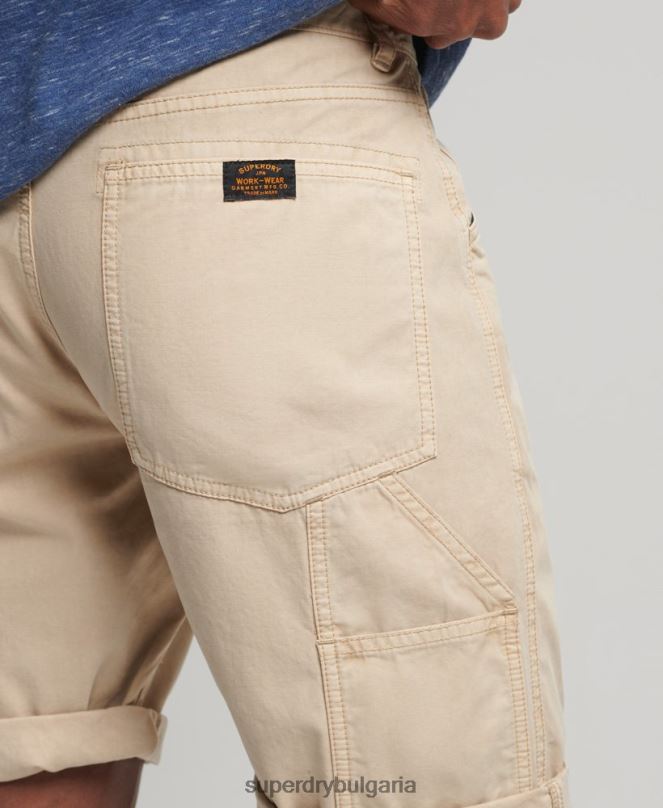 Superdry облекло N00H331 сметана мъже винтидж дърводелски шорти от органичен памук