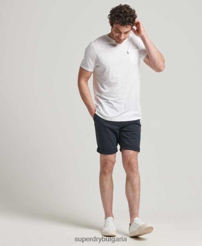 Superdry облекло N00H346 военноморски флот мъже къси чино панталони от органичен памук