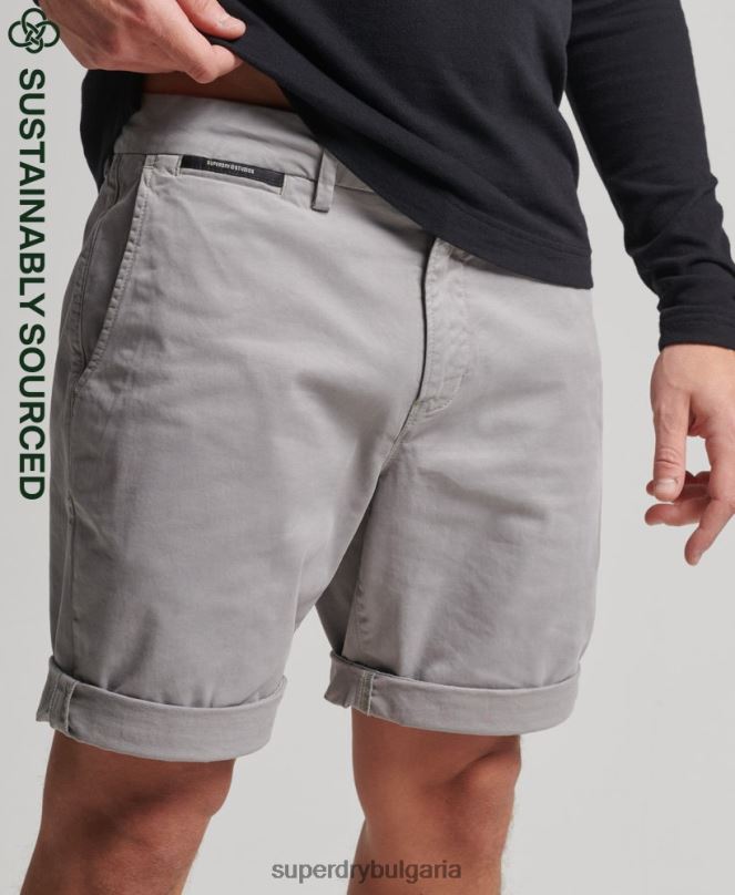 Superdry облекло N00H349 светло сив мъже къси чино панталони от органичен памук